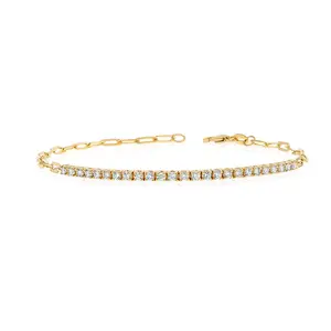 Latest Trendy 925 Sterling Silver 18k Gold Plated Pave Diamond Tennis X Paperclip Chain Bracelet