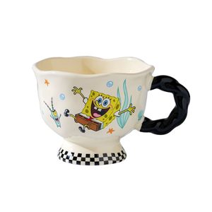 <span class=keywords><strong>Tasse</strong></span> à café en céramique Bob l'éponge à motif à carreaux, base surélevée, <span class=keywords><strong>tasse</strong></span> à eau pour couple, cadeau mignon - Product Image 3