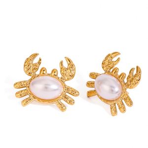 Ocean Stainless Steel 18K Gold Plated <strong>Crab</strong> Stud Earring Delicate Fashion Pearl Waterproof Beach <strong>Jewelry</strong> for Women - Product Image 1