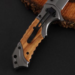 Olive Wooden Handle Folding Blade Knife Drop Point Hiking Backpacking Pocket Knife Outdoor <b>Camping</b> Hunting Knives EDC - Product Image 4