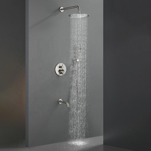 Système <span class=keywords><strong>de</strong></span> douche encastré mural 3 fonctions avec pommeau <span class=keywords><strong>de</strong></span> pluie rond, douchette et bec <span class=keywords><strong>de</strong></span> <span class=keywords><strong>baignoire</strong></span>, finition nickel brossé, ensemble <span class=keywords><strong>de</strong></span> douche pour salle <span class=keywords><strong>de</strong></span> bain, vente en gros - Product Image 2