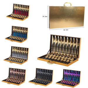 Golden 36-Piece Stainless Steel <b>Cutlery</b> <b>Set</b> In Wooden Box Western Style Dinnerware With Knife Fork Spoon Coffee Spoon - Product Image 1