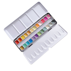 Juego de 24 pinturas de acuarelas metálicas con pincel, pigmento perlado y brillo, caja de lata - Product Image 1