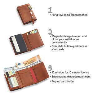 Portefeuille minimaliste à trois volets avec blocage RFID pour hommes, <span class=keywords><strong>porte</strong></span>-cartes de visite personnalisé avec logo, <span class=keywords><strong>porte</strong></span>-cartes de crédit en cuir PU et <span class=keywords><strong>aluminium</strong></span> - Product Image 3