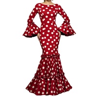 Robe longue de soirée élégante pour femme, imprimé pois, ourlet à volants, style bohème décontracté, col rond, manches évasées, coupe ajustée, maxi, 2026