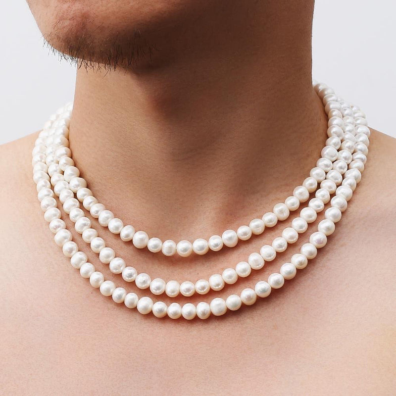 Colar de pérolas, gargantilha de água doce natural, colar de pérolas genuíno de alta qualidade para homens, aço inoxidável, gargantilha