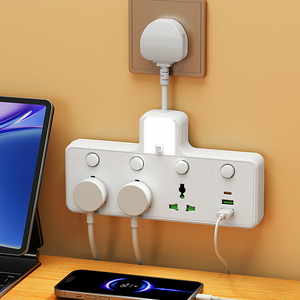 Extensor de Enchufe Eléctrico de Pared, Regleta de Enchufes Múltiples con Protección Contra Sobretensiones, 110-265V, con Interruptor y USB - Product Image 5