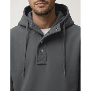 FOXA <b>Mens</b> Hoodie <b>Pullover</b> Quarter Button Fleece Sweatshirt With Pocket Winter Casual Wear - Product Image 5
