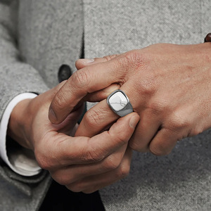 Men's Geometric Natural Stone <b>Ring</b> Bezel Setting <b>Titanium</b> Steel Business Gift Jewelry - Product Image 3