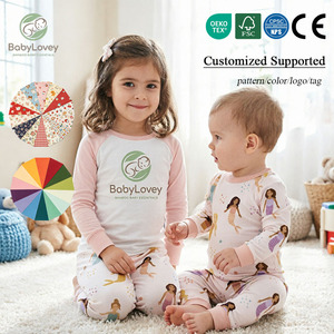 Babylovey - Conjunto <span class=keywords><strong>de</strong></span> Pijama Personalizado para Bebés Niñas, Estampado Personalizado, <span class=keywords><strong>de</strong></span> Bambú, con Leggings <span class=keywords><strong>de</strong></span> Manga Larga - Product Image 3