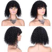 Offre Spéciale faite à la machine bouclés avec Bang 250% densité perruque de cheveux humains vierges Non dentelle courte coupe de lutin bouclés perruques de cheveux humains