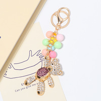 Offre Spéciale Adorable Porte-clés Ours Ballon Scintillant en Strass, Breloque Animale en Alliage pour Sac à Dos, Cadeau d'Anniversaire