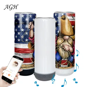 AGH USA China Warehouse New Design Stainless Steel 20oz Blanks blue tooth Speaker Tumbler Sublimation Music Cup With Lids