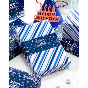 Rollo de Papel de Regalo de Cumpleaños Azul Metálico Holográfico, Papel de Regalo Reversible con Rayas, 46.5 Pies Cuadrados - Product Image 3