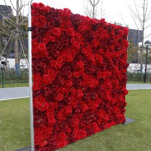 Wholesale High Quality 8*8ft <b>Artificial</b> Red Rose Roll up Flower Wall Backdrop for Wedding Decorations - Product Image 1