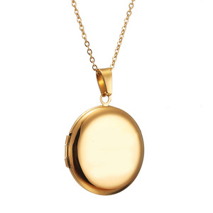 Collier pendentif de Photo cercle poli en acier inoxydable, avec cadre Photo personnalisé, nom gravé, médaillon pour amoureux, de bricolage - Product Image 2