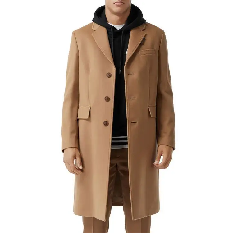 OEM manufacture custom plus size men's trench coat winter solid single-button wool&cashmere long coat