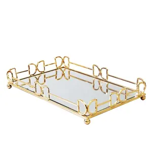 Hot Selling Producten 2022 Luxe Gold Metal Glas Ronde Vanity Decoratieve Spiegel Lade Decoratieve Luxe Trays Voor Het Serveren