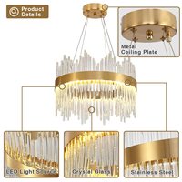 TSINYE Lustre Moderne en Cristal Ovale Sable Cristal Dimmable Éclairage LED Trois Températures de Couleur Pendentif en Argent