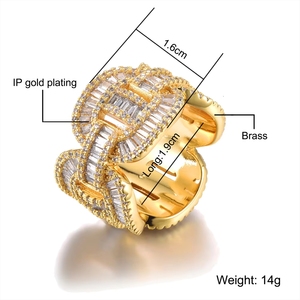 Bagues vintage hip-hop des années <span class=keywords><strong>90</strong></span> en laiton incrusté de zircon et pierres de synthèse, plaquées argent/or 18 carats pour hommes - Product Image 6