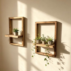 Wooden Square <b>Wall</b> <b>Mounted</b> <b>Shelf</b> 1 Tier For Home Decor Plant Display - Product Image 2