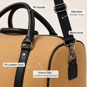 Mens Womens Oxford Cloth Weekend <b>Bag</b> with PU Leather Handles Detachable Crossbody Strap - Product Image 6