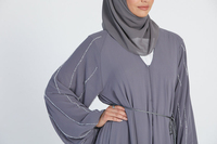 Robe musulmane en tissu personnalisée pour femmes Abaya ouverte avec manches ballon ornées de perles