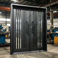 Porte d'entrée double en fer forgé robuste, style européen, noire, pour villa, sécurisée