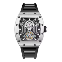 CHANCE 190-28 Montre-bracelet homme tendance noire étanche automatique mécanique avec aiguilles lumineuses bracelet en silicone cadran tonneau