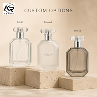 Flacon de parfum en verre transparent de luxe à coupe octogonale 30ml 50ml 100ml avec pulvérisateur argenté, capuchon en cristal transparent, logo personnalisé