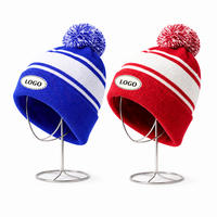 Bonnet tricoté personnalisé à pompon, rayé, extensible, taille unique, pour l'hiver, décontracté, chaud et confortable, unisexe, OEM, vente en gros, faible MOQ