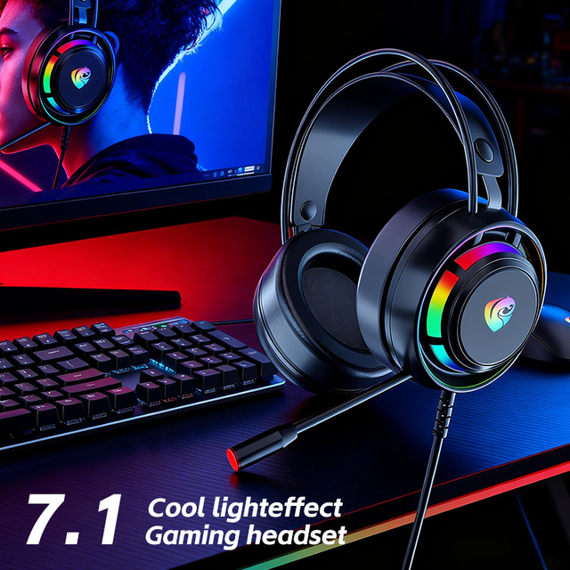 Gaming Headset Active Noise Cancellation (ANC) RGB Lighting Bass Boost 7.1 Surround Sound AAC Over Ear Wired Connection Computer