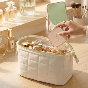 Trousse <span class=keywords><strong>de</strong></span> Maquillage <span class=keywords><strong>de</strong></span> Voyage Matelassée à Fermeture Éclair Large Ouverture pour Femmes - Product Image 3