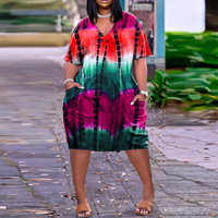 4XL Surdimensionné Casual Robes Couleur Bloc Imprimé Manches Courtes Plus La Taille Robe 2021 Femmes Mode Vêtements D'été Sexy Robe Midi