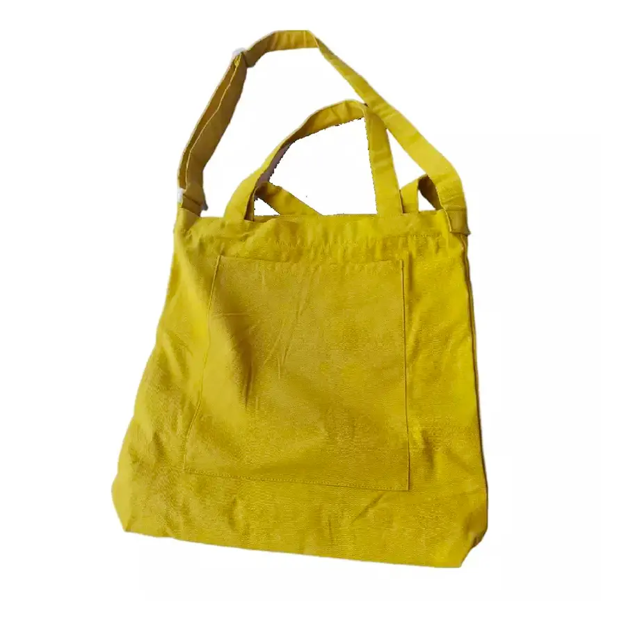 Wholesale Cheap Custom Logo Large Shopper Shopping Tote Yellow Canvas Fabric Bag