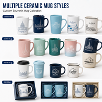 Coffret Cadeau Tasse Souvenir Athènes Personnalisée en Porcelaine Fine, Motif Ligne Art Bleu Égéen, Design Temple d'Athéna et d'Érechtheion, Anti-fuite