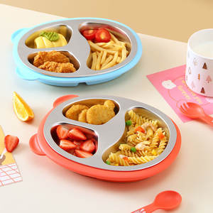 ถาดอาหารเด็กสแตนเลสโจจูพร้อมที่กั้นสำหรับเด็กอายุ 1-2 ปี สีส้ม น้ำเงิน แดง รูปทรงโค้ง ดีไซน์น่ารักสดใส - Product Image 5