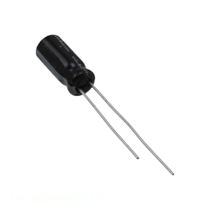 ตัวเก็บประจุแบบ Through Hole ยี่ห้อ Manufacturer Channel 1 uF CAP ALUM 1UF 20% 100V RADIAL TH UKL2A010MDD1TD - Product Image 1