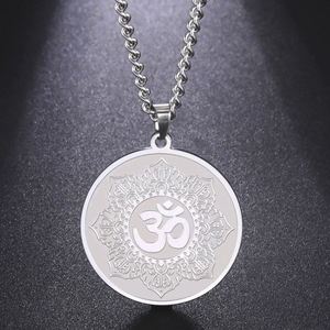 Collar Myshape Om con Colgante de Flor de Loto para Yoga, Collar con Mandala Aum Ohm de Acero Inoxidable, Regalo Inspirador para Mujeres, Amuleto Hindú - Product Image 1