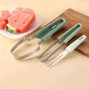 Stainless Steel Watermelon <b>Cutter</b> Slicer Tool with Non-slip Fork Fruit Kitchen Gadget with PP Material for Restaurant Bar KTV - Product Image 5