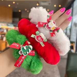Groothandel Kerstcadeaus Haar Scrunchies Voor Vrouwen Winter Santa Claus Pluche Haar Scrunchy Festival Decoratie