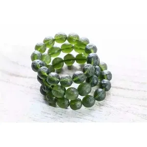 Pulsera de Tungsteno con Meteorito Verde Natural Moldavita, Unisex, Regalo, Certificado CCGTC, Cuentas de Piedra de Cristal de 8-12 mm - Product Image 6