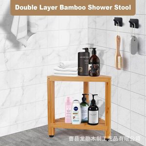 Tabouret de douche d'angle en bois Long Xun, en bambou, avec rangement, pour salle de bain - Product Image 2