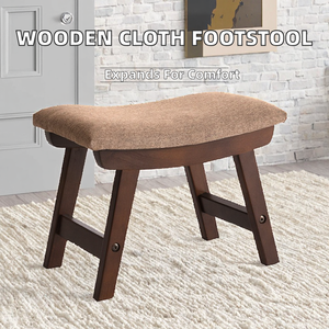 Taburete de madera contemporáneo con asiento tapizado en tela, taburete pequeño para cambiar zapatos, muebles para el hogar - Product Image 2