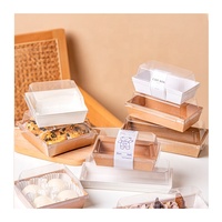 Boîte à sandwich à charcuterie en papier personnalisée avec couvercle supérieur transparent blanc brun rose carré longues boîtes de boulangerie de pain de dessert jetables