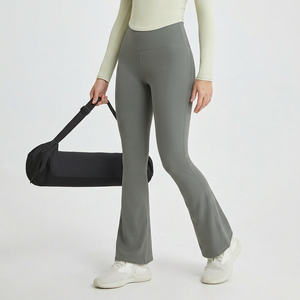 Wholesale Cross Cutout Waist Flared Yoga <b>Leggings</b> Women High Rise <b>Butt</b> <b>Lift</b> Soft Fabric Daily Fitness Running Athletic Pants - Product Image 2
