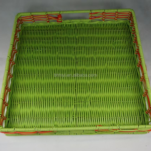 Cestino Portaoggetti Rettangolare Moderno <span class=keywords><strong>Verde</strong></span> in PP Ecologico Intrecciato a Mano, Multifunzione come Vassoio per Pane e Prodotti da Forno - Product Image 1