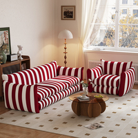 Fauteuil simple design en tissu rayé rouge et blanc, style américain, pour chambre d'étude, petit appartement, séjour décontracté ou maison d'hôtes