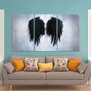 Printed <b>Canvas</b>: Abstract Black Wings Glass <b>Wall</b> Art,SET OF 3 <b>CANVAS</b> - Product Image 3