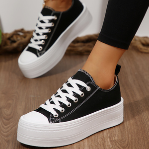 Sneakers Casual da Donna in Tela Nera per l'Autunno, Traspiranti con Plateau e Lacci, Comode - Product Image 2